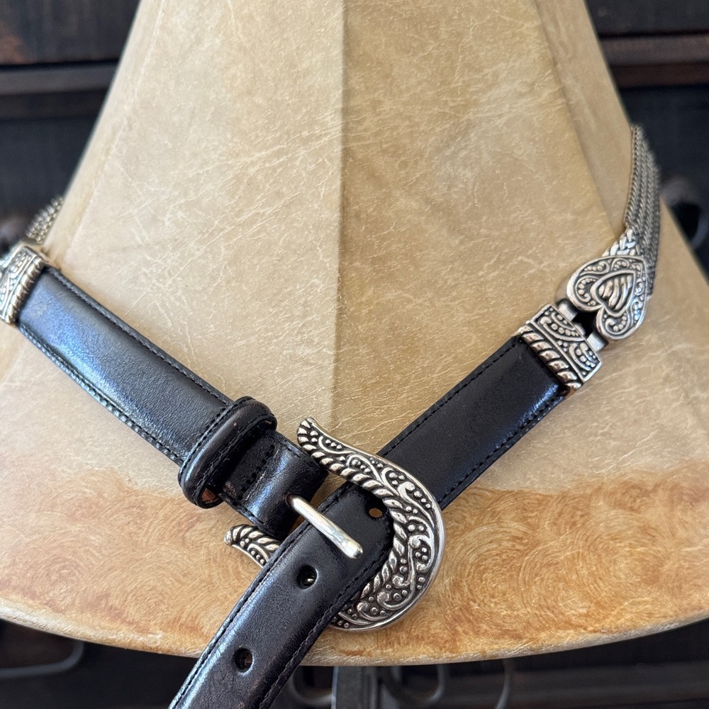 Brighton Black Leather Belt with Silver Detailing